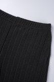 Schwarze, lässige, solide Basic-Hose mit hoher Taille und einfarbigem Lautsprecher
