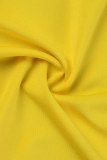 Желтые повседневные однотонные пэчворк с разрезом и воротником-молнией с длинным рукавом из двух частей