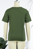 Camisetas casuais com gola O em patchwork com estampa vintage verde militar