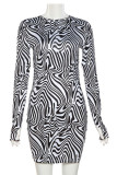 Black White Sexy Striped Hollowed Out Printing O Neck Sheath Dresses