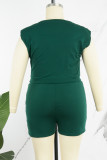 Green Casual Solid Basic O Neck Plus Size Due pezzi