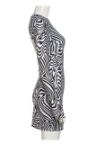 Zwart-wit sexy gestreepte uitgeholde print-o-hals schede-jurken