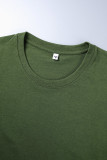 Camisetas casuais com gola O em patchwork com estampa vintage verde militar
