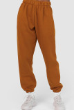 Pantalon décontracté couleur unie, couleur unie, taille haute, conventionnel, café
