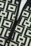 Gola com zíper branca estampa casual patchwork manga longa duas peças