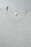 T-shirt O Neck patchwork stampa quotidiana casual grigio chiaro