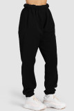 Negro Casual Sólido Regular Cintura Alta Convencional Color Sólido Pantalones