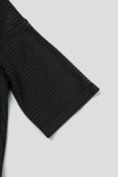 Schwarze, elegante, solide, ausgehöhlte Patchwork-Reißverschluss-Kleider mit halbem Rollkragen und Taillenrock