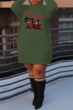 Серые прямые платья с воротником-стойкой и капюшоном с уличным принтом