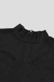 Black Elegant Solid Hollowed Out Patchwork Zipper Half A Turtleneck Waist Skirt Dresses