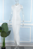 White Casual Solid Patchwork Half A Turtleneck Short Sleeve Bodycon Maxi Dress