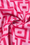 Colletto con cerniera lampo patchwork stampa casual rosso rosa manica lunga due pezzi