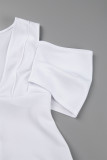 White Sexy Formal Solid Slit V Neck Evening Dress Dresses