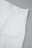 Blanco casual sólido patchwork botones de bolsillo cuello vuelto manga larga dos piezas