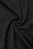 ブラック エレガント ソリッド 中空アウト パッチワーク ジッパー ハーフ タートルネック ウエスト スカート ドレス