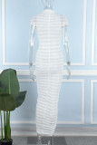 White Casual Solid Patchwork Half A Turtleneck Short Sleeve Bodycon Maxi Dress