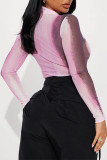 Bodysuits magros pretos sexy com estampa de rua patchwork transparente com decote em O