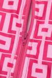 Colarinho cáqui estampado casual patchwork com zíper manga longa duas peças
