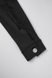 Bottoni tascabili patchwork tinta unita casual neri colletto con risvolto manica lunga due pezzi