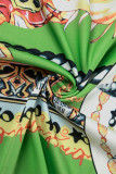 Зеленый Повседневный принт Пэчворк Воротник рубашки Плюс размер Из двух частей