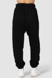 Zwarte casual effen normale broek met hoge taille, conventionele effen kleur