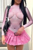 Розово-красный сексуальный уличный принт в стиле пэчворк, прозрачные узкие боди с круглым вырезом