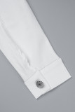 Blanco casual sólido patchwork botones de bolsillo cuello vuelto manga larga dos piezas