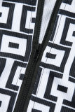 Khaki Casual Print Patchwork Zipper Collar Long Sleeve Two Pieces