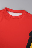 Camisetas vermelhas casuais estampadas básicas com decote em O