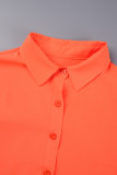 Blusas de colarinho de camisa de patchwork sólidas casuais laranja