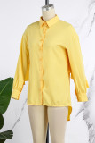 Blusas de colarinho de camisa de retalhos lisas casuais amarelas