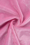 Colletto con cerniera lampo casual tinta unita rosa manica lunga due pezzi