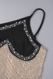 黒のセクシーなパッチワークホット掘削シースルーバックレス斜め襟スリングドレスドレス
