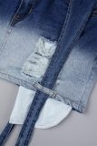 Le gonne di jeans skinny a vita alta strappate casuali a cambiamento graduale blu da cowboy