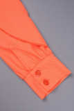 Top colletto camicia patchwork tinta unita casual arancione