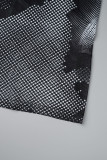 Zwarte Sexy Print See-through Half A Coltrui Jurken met lange mouwen