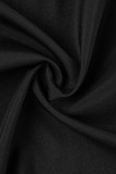 Zwart casual effen patchwork shirt kraag tops