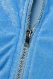 Himmelblau Casual Solid Patchwork Zipper Kragen Langarm Zweiteiler