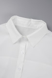 Tops blancs décontractés à col chemise en patchwork uni