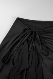 Vendaje estampado sexy negro ahuecado sin espalda halter manga corta dos piezas