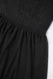 ブラック セクシー カジュアル プリント パッチワーク バックレス スパゲッティ ストラップ ロング ドレス ドレス
