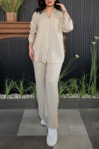 Camicia casual patchwork tinta unita color albicocca con colletto a maniche lunghe in due pezzi