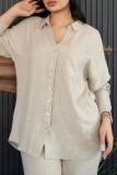 Blue Casual Solid Patchwork Shirt Collar Long Sleeve Two Pieces
