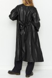Black Casual Solid Cardigan Turndown Collar Outerwear