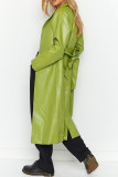 Зеленый повседневный однотонный кардиган с отложным воротником, верхняя одежда