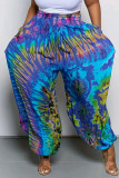 Pantalones de cintura alta básicos de talla grande con estampado informal azul cielo