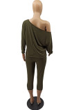 Khaki Casual Solid Patchwork Draw String Oblique Collar Long Sleeve Two Pieces