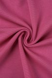 Rosa Vermelho Elegante Patchwork Sólido com Zíper O Neck Vestidos Linha A (com Cinto)