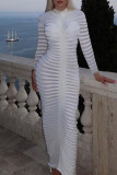 Белые знаменитости Элегантные однотонные лоскутные платья с круглым вырезом и юбкой с запахом