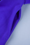 Royal Blue Elegante Sólido Patchwork Cremallera O Cuello Una Línea Vestidos (Con Cinturón)